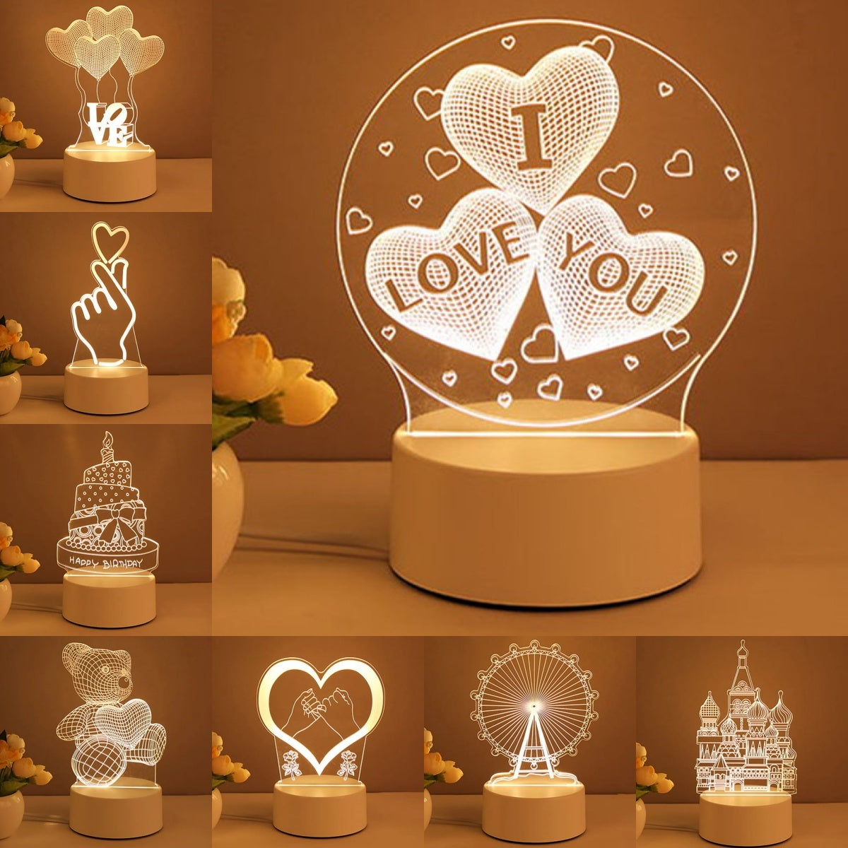 3D Lamp Acrylic USB LED Night Lights Neon Sign Lamp Xmas Home Decorations For Room Decor Valentines Day Gifts - One Red Hill